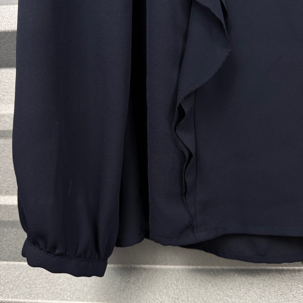 Banana Republic Navy Blue Chiffon Ruffle Front V-Neck Long Sleeve Blouse Size S - Picture 7 of 12